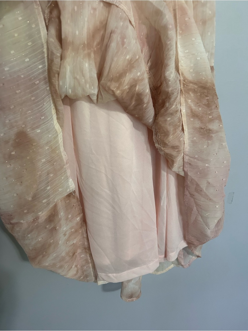 Umgee Pink Tie Dye Swiss Dot Tiered Boho Mini Dress NWT L Linen Cotton Blend - Picture 7 of 9